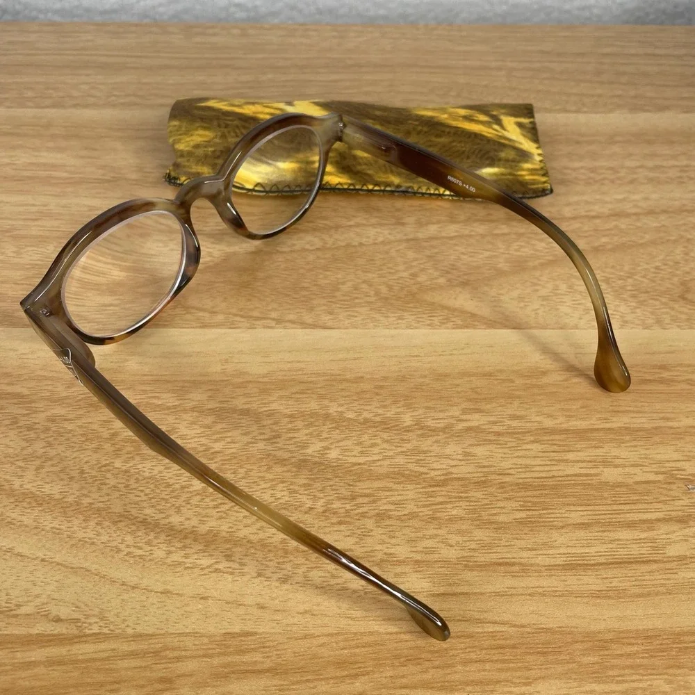 Lot of 4 Reading Glasses +4.00 Strength Tortoise Leopard Print with Soft Cases